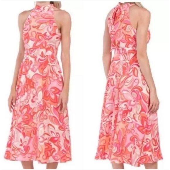 Tahari ASL NWT halter tie neck sleeveless  pink and orange dress size 8 - Picture 1 of 10